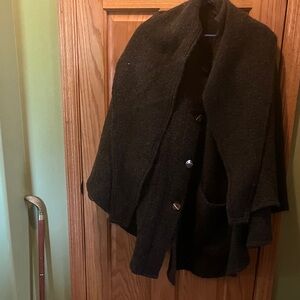 Black Button-Up Irish wool poncho